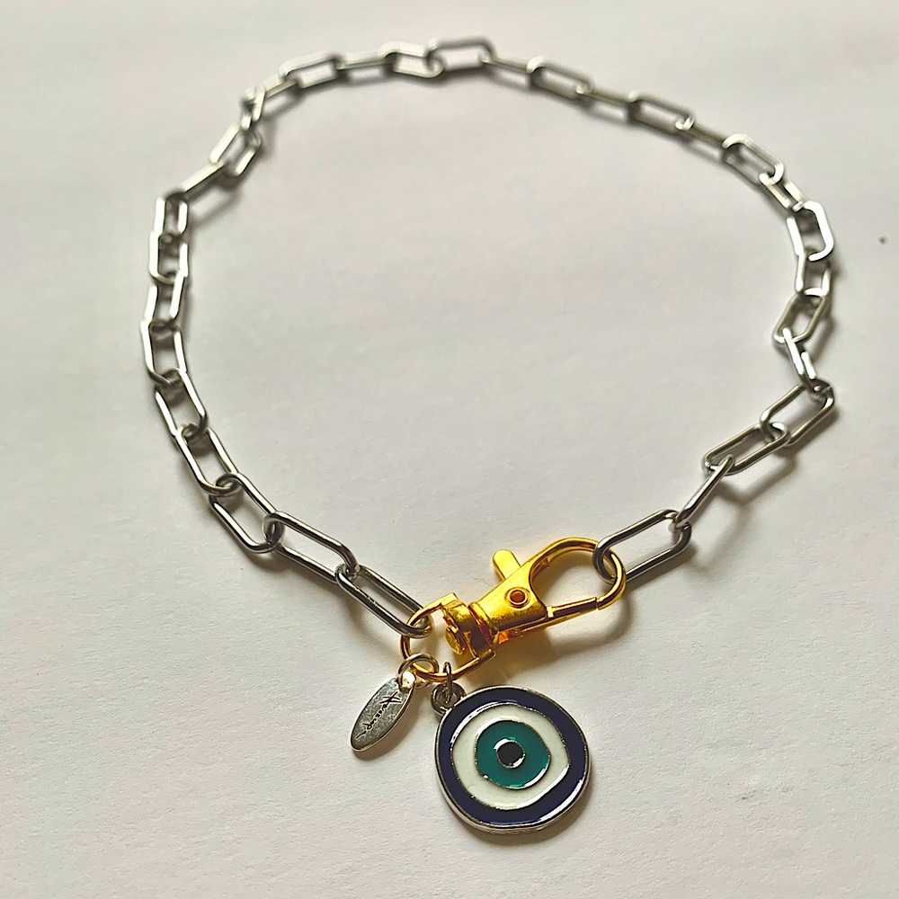 Evil Eye 🧿 Paperclip Chain Two Tone Necklace